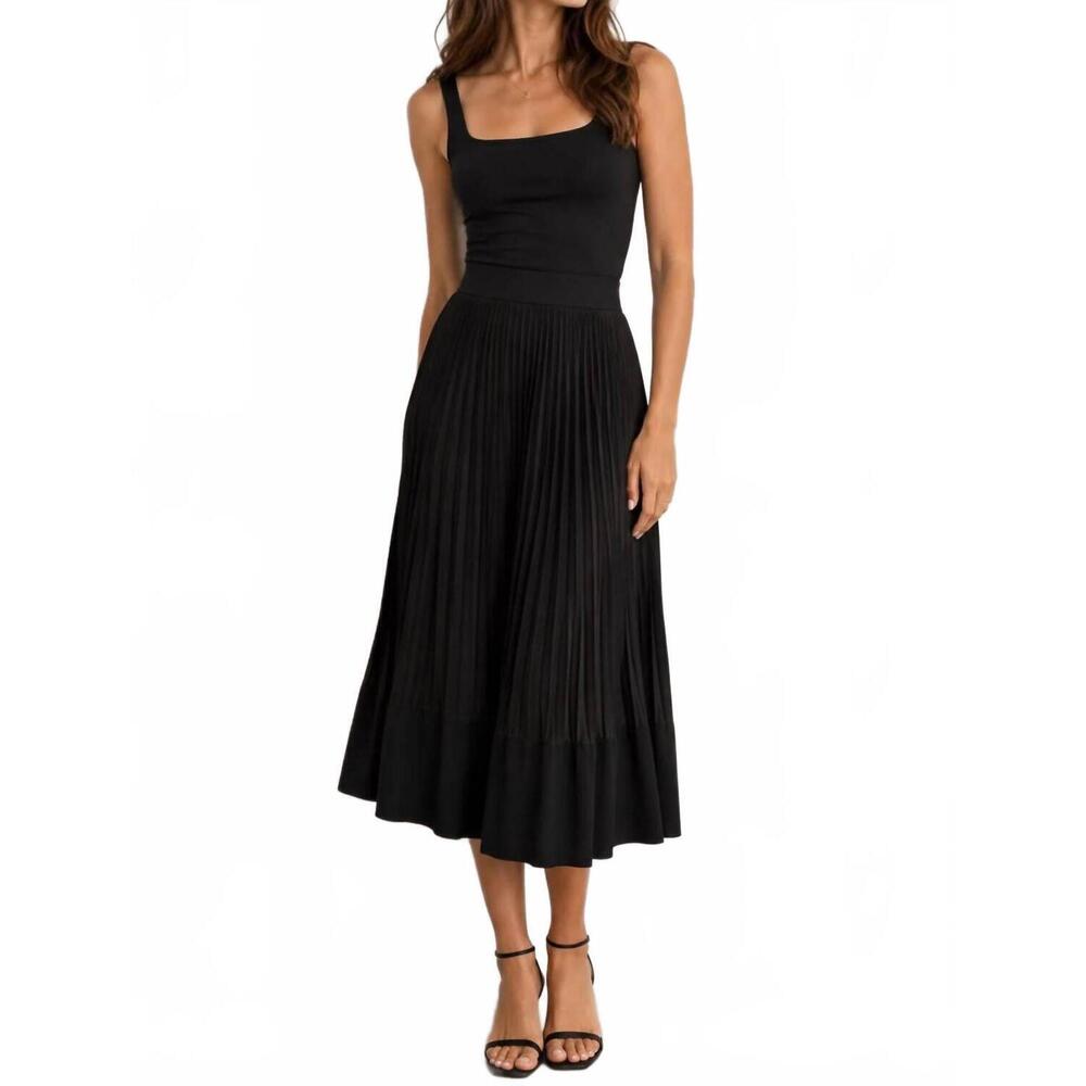NEW PLAN C contemporary pleated midi skirt in black